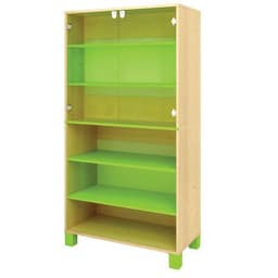 Bibliothèque Confetti avec pieds - étagères et 2 portes verre à clé bouleau/vert - Image principale