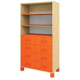 Bibliothèque Confetti avec pieds - étagères et tiroirs bouleau/orange - Image principale