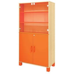 Bibliothèque Confetti pieds portes verre et portes pleines à clé bouleau/orange - Image principale