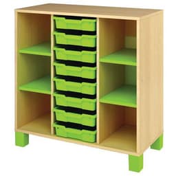 Meuble bas Confetti avec pieds et 8 bacs bouleau/vert - Image principale