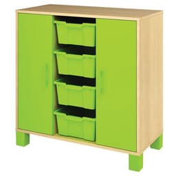 Meuble bas Confetti avec pieds - 4 bacs et portes bouleau/vert - Image principale