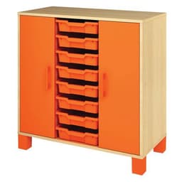 Meuble bas Confetti avec pieds - 8 bacs et portes bouleau/orange - Image principale