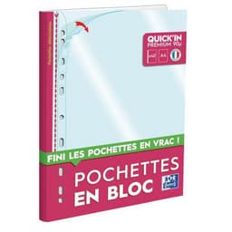 Bloc 40 pochettes détachables Quick'in polypropylène perforées 9/100e lisse incolore A4 - Image principale