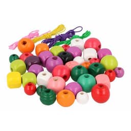 Baril 500 g perles en bois colorés + 4 cordons - Image 3
