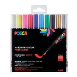 Set de 10 marqueurs POSCA pointe pinceau – Couleurs basiques - Image principale