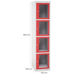 Vestiaire porte transparente 4 cases - 1 colonne lg 40cm Gris/Rouge - Image 2