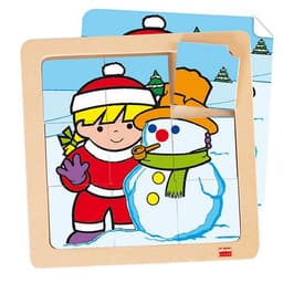 Lot 4 puzzles de 9 pièces en bois sur plateau en bois - Image 2