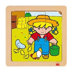 Lot 4 puzzles de 9 pièces en bois sur plateau en bois - Image 3