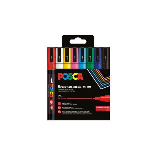 Boîte 8 marqueurs Posca assortis, pointe conique fine 1.3 mm - Image principale