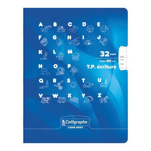 Cahier maternelle 17x22 cm 32 pages 90g 1 feuille double ligne 3mm, 1 feuille unie - Image principale