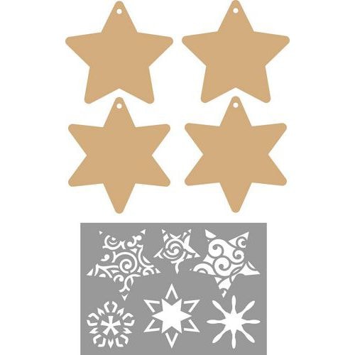 Lot de 4 étoiles en MDF à décorer + modèles pochoirs - Image principale
