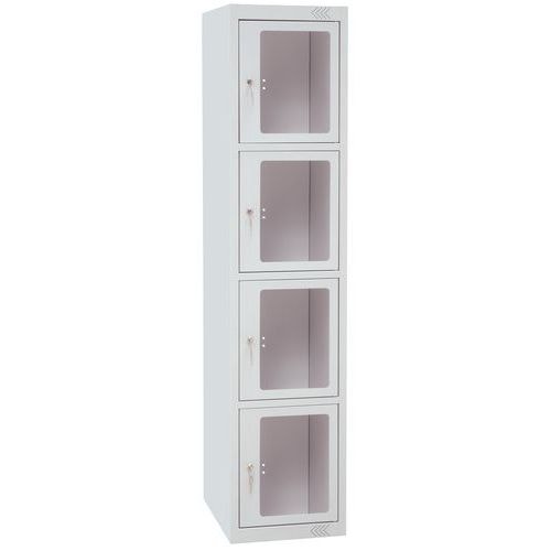 Vestiaire porte transparente 4 cases - 1 colonne lg 40cm Gris/Gris - Image principale