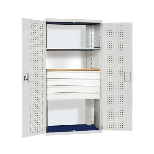 Armoire d'atelier à tiroirs Bott SMF - L1050xP650xH2000mm grise 2 tablettes + 4 tiroirs - Bott - Image principale