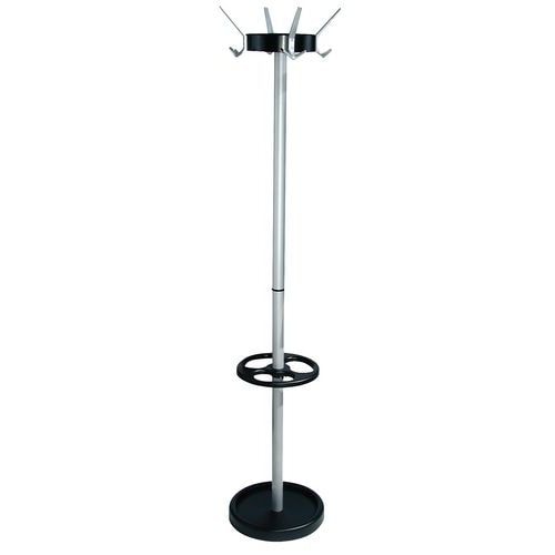 Portemanteau avec porte-parapluies public 4 patères coloris noir/argent - Image principale