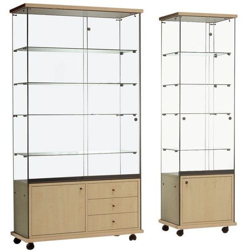 Vitrine Easy E6 - Avec armoire basse et éclairage socle Hêtre - Image principale