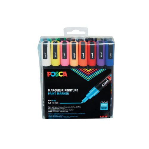 Set 16 marqueurs Posca pointe conique fine 1.3mm - couleurs assorties - Image principale