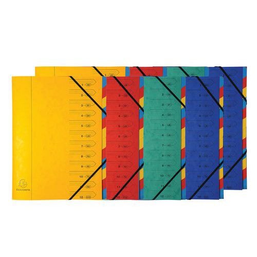 Trieur agrafé élastique 12 compartiments - Coloris assortis - Lot de 8 - Image principale