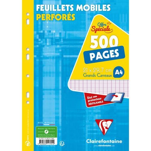 Feuillets mobiles perforés seyes 500 pages 90g 21x29.7 cm (Etui de 250) - Image principale