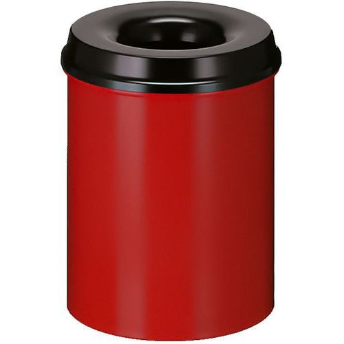 Poubelle à papier anti-feu - 15 L, Couvercle coloris : Noir, Coloris : Rouge - Image principale