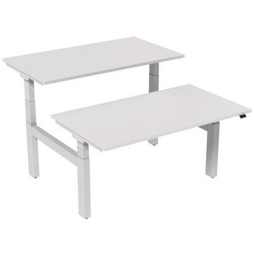 Bureau droit ergo Bench électrique 2 places Kelli Blanc 140 cm - Image principale