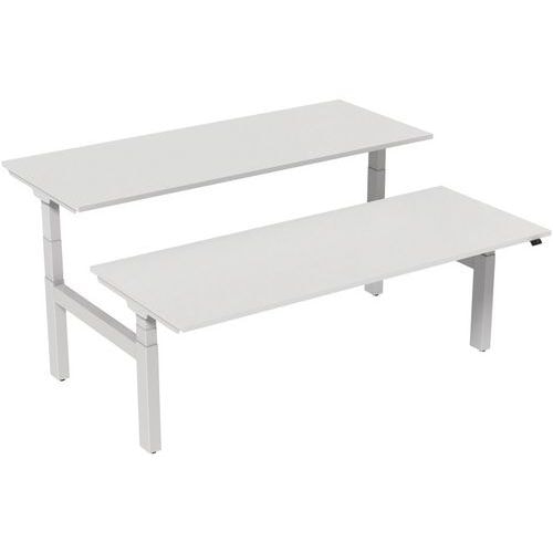 Bureau droit ergo Bench électrique 2 places Kelli Blanc 200 cm - Image principale