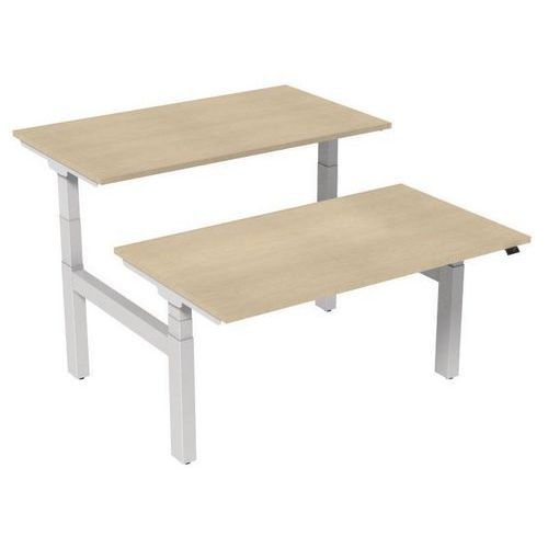 Bureau droit ergo Bench électrique 2 places Kelli Chêne 140 cm - Image principale