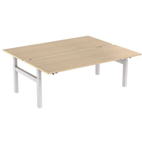 Bureau droit ergo Bench à manivelle 2 places pied en H Kelli Chêne 200 cm - Image principale