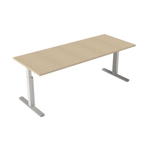 Bureau droit Kelli avec pied en T Chêne 200 cm Manivelle droite - Image principale