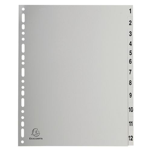 Lot de 10 Intercalaires numériques pp gris 12 positions A4 maxi - Image principale