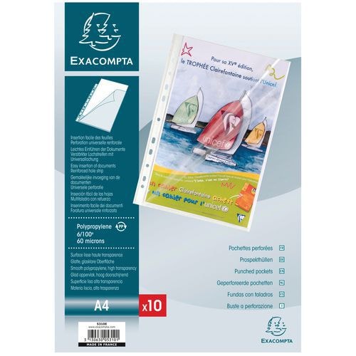 Lot de 10 Sachet de 10 pochettes perforées ouverture haut et côté A4 - Image principale