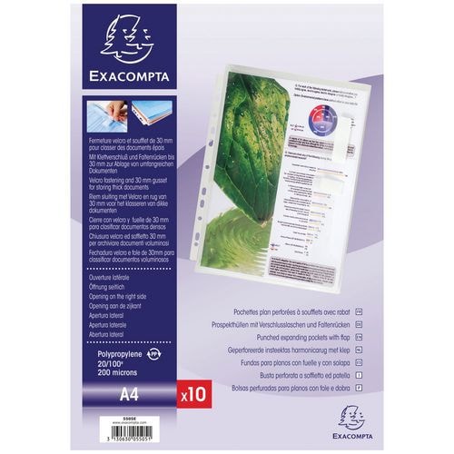 Lot de 4 Sachet de 10 pochettes à soufflet avec rabat latéral PP A4 - Image principale