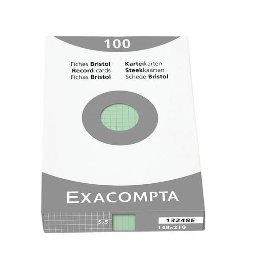 Étui de 100 fiches vert quadrillé 5x5 non perforé 148x210mm - Image principale