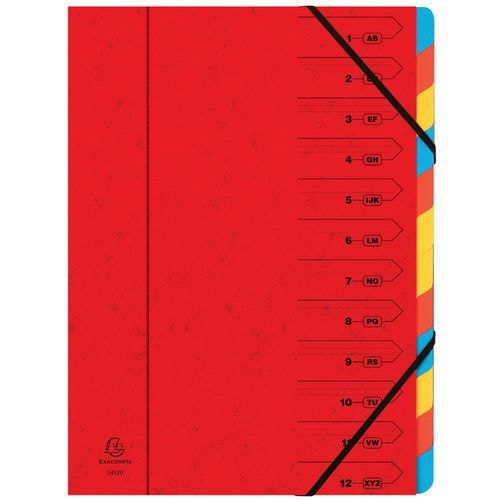 Lot de 8 trieurs agrafé avec élastiques 12 compartiments Rouge - Image principale