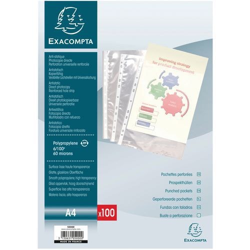 Etui carton de 100 pochettes perforées pp lisse 6/100e - a4 - Image principale