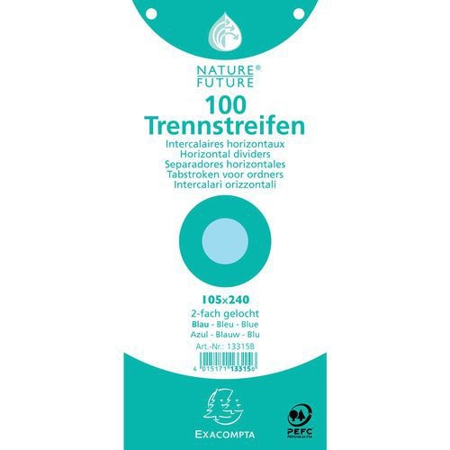 Lot de 12 paquets 100 fiches intercalaires  perforées - 105x240mm Bleu - Image principale