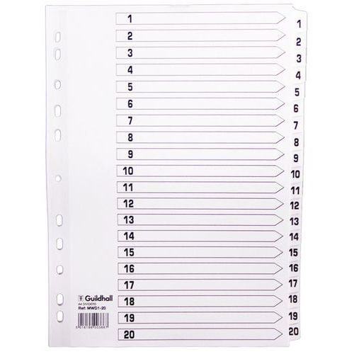 Lot de 15 Intercalaires à touches plastifiées - 20 touches 1 à 20 A4 - Image principale
