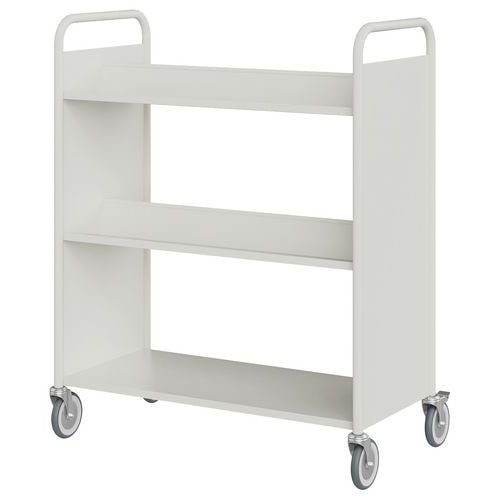 Chariot à livres 4 tablettes inclinées+1 droite double face blanc 9003 - Image principale