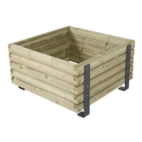Jardinière Mylos 100 x 100 x 55cm pin piètement acier galva laqué gris RAL 7016 - Image principale
