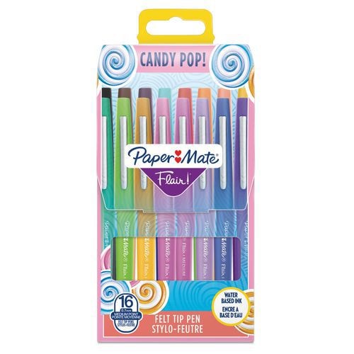 Pochette de 16 Paper Mate Flair Candy POP Feutres de Coloriage, pointe moyenne 0,7 mm couleurs assorties - Image principale