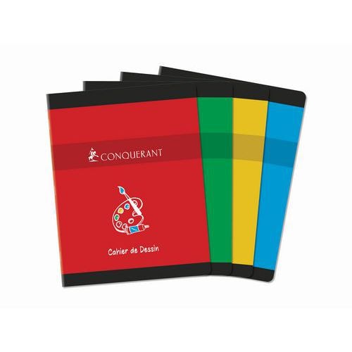 CONQUERANT Cahier Dessin 17x22cm Réglure Unie Blanche 16 Pages Agrafées Couverture Carte Coloris Assortis - Image principale