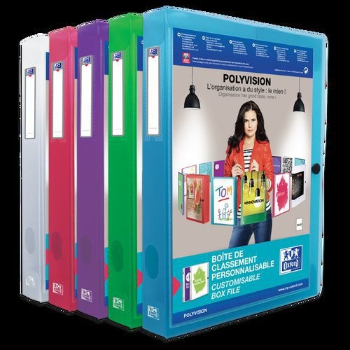 OXFORD Boîte Capacité Standard Polyvision 24x32cm Dos 40mm avec Bouton Pression Couverture Polypro Translucide - Image principale