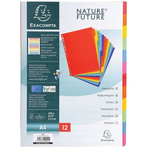 Lot de 25 Intercalaires carte lustrée 400g 12 positions - A4 - Image principale