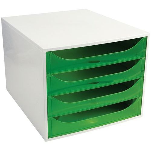 Caisson 4 tiroirs gris/vert pomme transparent - Image principale