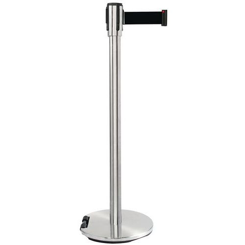 Poteau chromé à sangle 5 m - Socle à roulettes - Manutan - Image principale