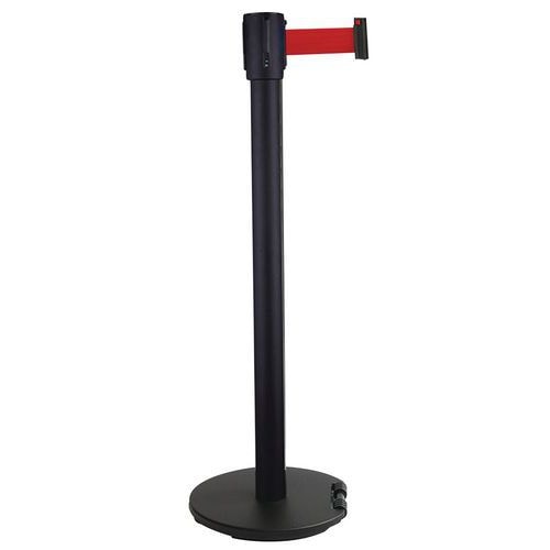 Poteau noir sangle rouge 5m base à roulettes noir - Image principale