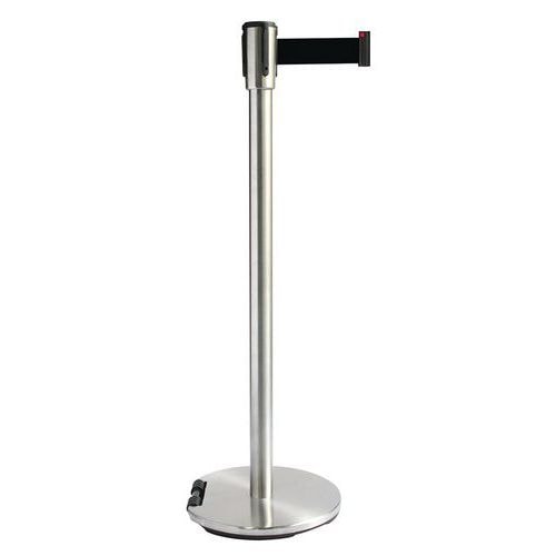 Poteau chromé sangle noir 2m base à roulettes chromé - Image principale