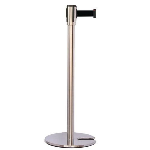Poteau chromé sangle noir 2m base emboîtable chromé - Image principale