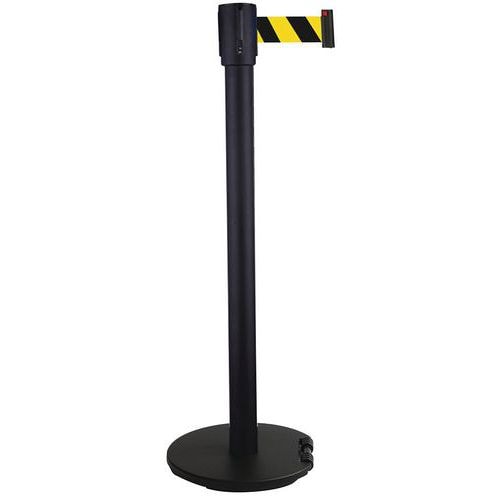 Poteau noir sangle jaune/noir 5m base à roulettes noir - Image principale