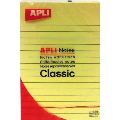 Bloc de 100 feuilles de notes repositionnables jaunes lignées 100x150 mm - Image principale