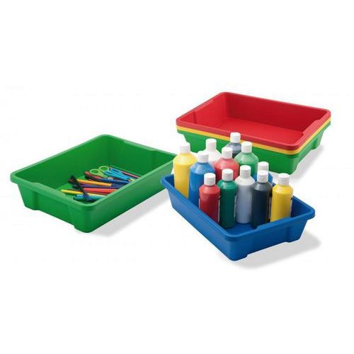Lot de 6 grands plateaux de rangement couleurs assorties. dim d'un plateau : 37,5 x 26,5 x 9 cm. - Image principale